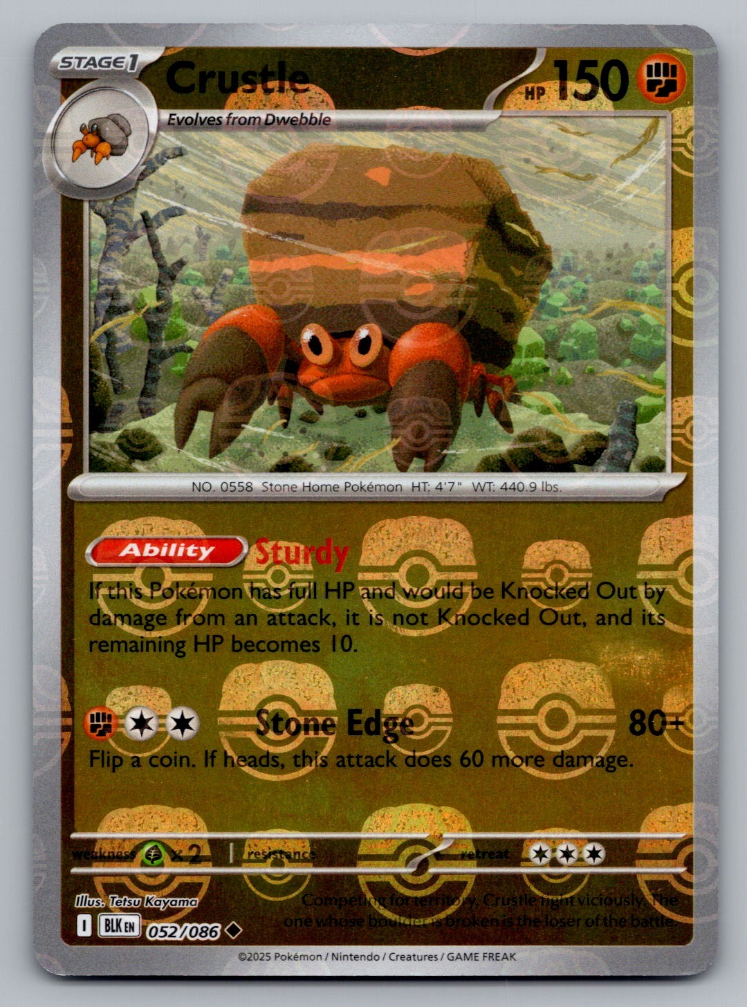 Crustle (Master Ball Pattern) Uncommon Pokemon SV: Black Bolt 052/086 NM