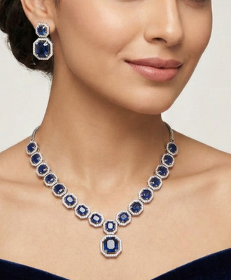HALSKETTE PLATIN GEFÜLLT SAPHIR EDELSTEIN S/DIAMANTSCHLIFF/HOCHZEIT LUXUS BRAUT SET
