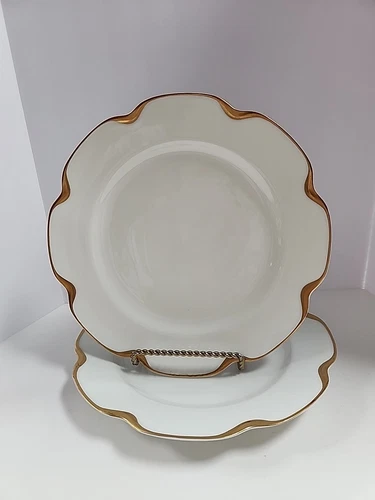 Antique Haviland France Limoges Silver Anniversary 8 5/8" Plates Gold Trim (2)