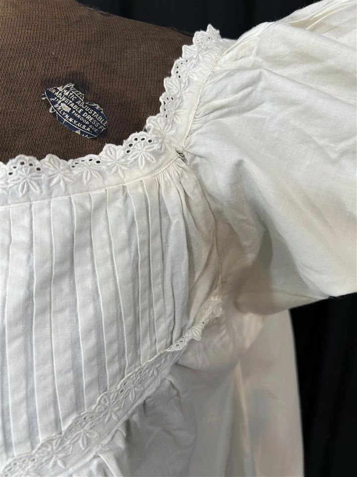 Camisón antiguo blanco victoriano algodón encaje busto 42 1880 Foto 4 de 4