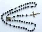 26F16/2    OLD   ROSARY BEAD GLASS NOIR   RELIQUAIRE NOTRE DAME  DE LOURDES  (3)
