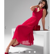 NWT White House Black Market SL Pleated Red Midi Dress Size 6