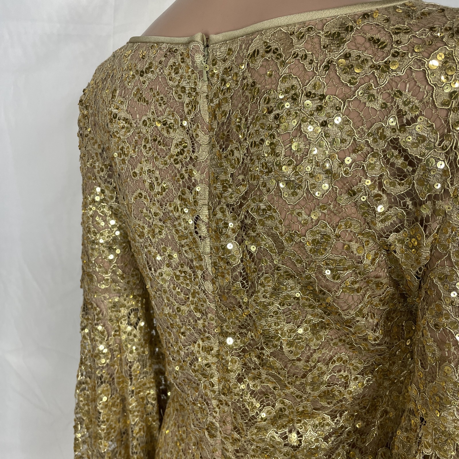 Michael Kors Women's Dress Lace Sequined Bell Sleeve Mini Size 2 Gold thumbnail 8