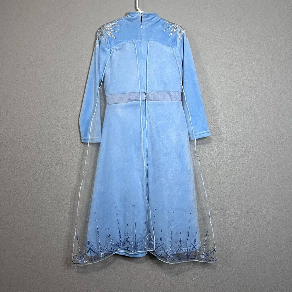 Vestido de Elsa de felpa suave azul para niños lentejuelas capa brillante disfraz informal de juego Foto 2 de 4
