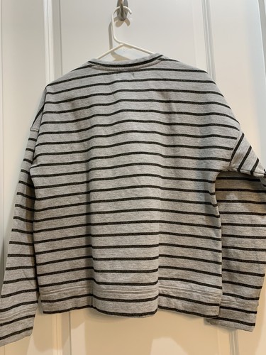 LUCKY BRAND Women's Long Sleeve Gray Black Glitter Striped Tie Front Top Sz L - Picture 5 of 5
