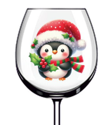 12x Aquarell Weihnachten Pinguin Stechpalme Vinyl Aufkleber Abziehbild Becher Weinglas