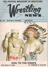 AM401  Chief Jay Strongbow  signed Vintage Wrestling Magazine w/COA