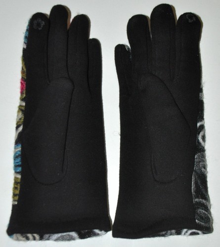 NUEVO Guantes Para Mujer Talla M (Dedos Largos) Negro Colorido Fieltro Lana Diseño IMPRESIONANTE - Imagen 5 de 7