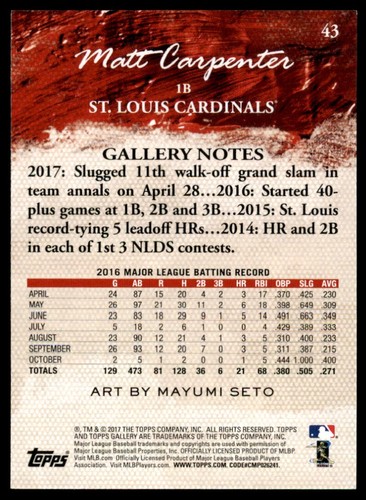 2017 Topps Gallery Matt Carpenter St. Louis Cardinals #43 - 第 2/2 張圖片
