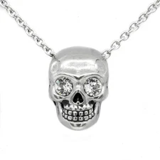 Skull Pendant Necklace White Crystals Skeleton Head Stainless Steel