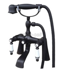 Deck Mount Clawfoot Bath Tub Faucet Oil Rubbed Bronze Hand Shower Spray Set