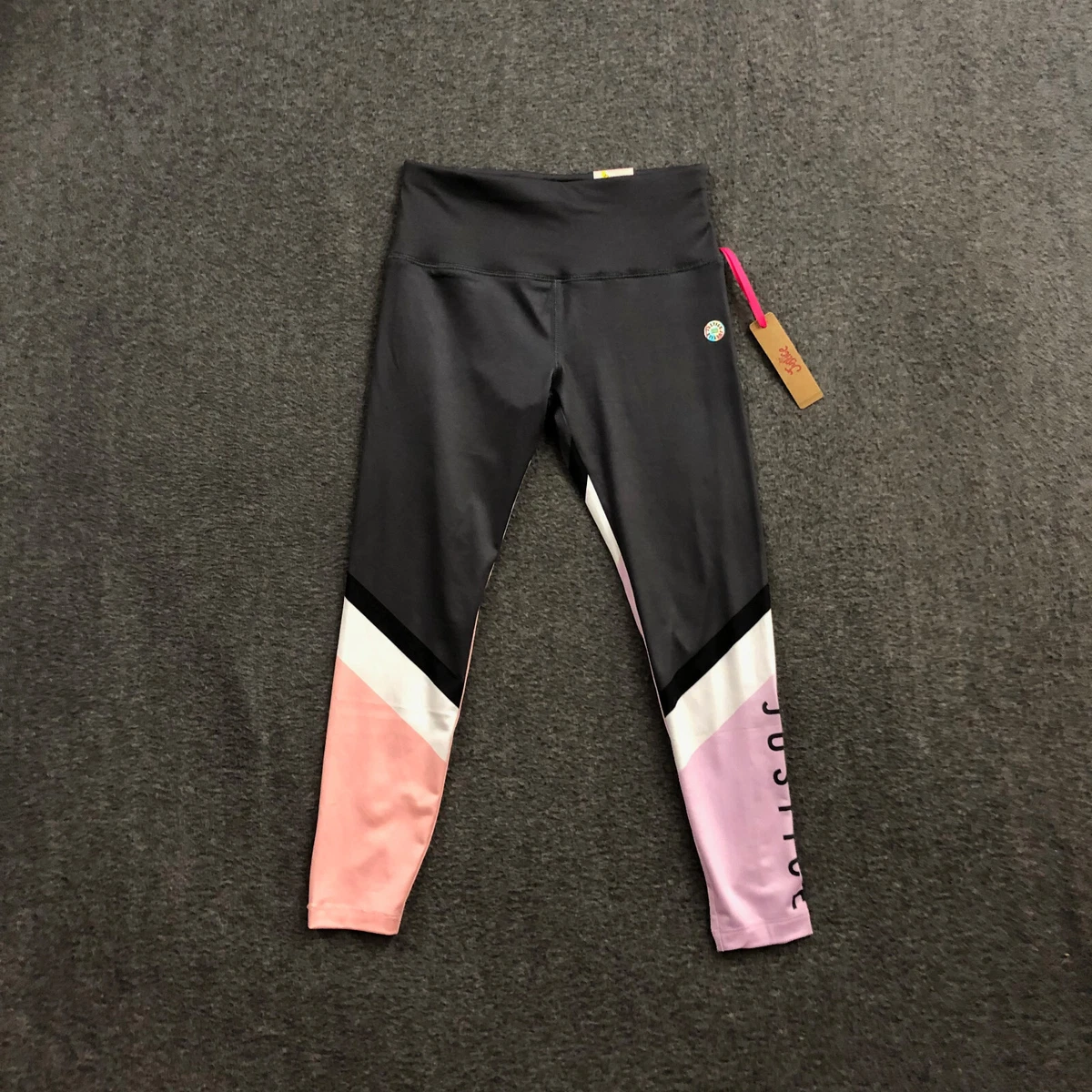 Justice J Sport Girl's Colorblock Full Length Legging Size M 10 Tech Pocket  NWT