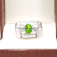 Peridot Oval Cut Gemstone With 925 Sterling Silver Ring For Men's #B508 *