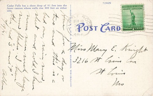 Petit Jean State Park, AR, Cedar Falls on Cedar Creek, Vintage Postcard 607 - 第 2/2 張圖片