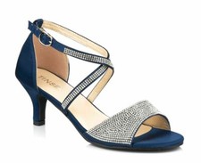 LADIES DIAMANTE LOW KITTEN HEEL MARY JANE STRAPPY PEEP TOE SHOES/SANDALS 3-8