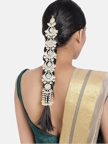 Gold Plated Handcrafted Kundan Bridal Wedding Hair Braid Choti Jewelry Set Newe - Picture 3 of 24