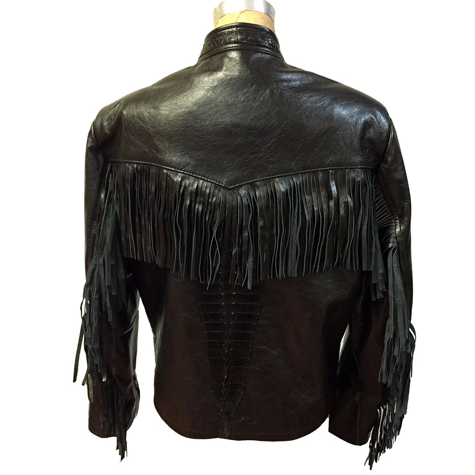 Chaqueta y flecos/recorte de cocodrilo G-Gator de cuero exótico negro, talla XL Foto 2 de 2