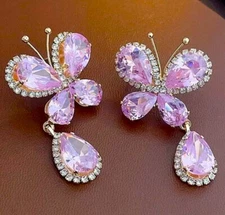 Beautiful Pink BUTTERFLY Rhinestone JEWELS Betsey Johnson Dangle Earrings