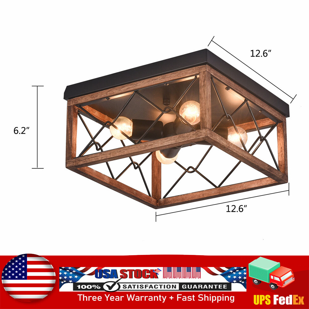 4-Light Farmhouse Flush Mount Light Fixture Rustic Industrial Ceiling Light NEW