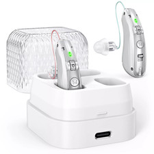 BTE Digital Rechargeable Hearing Aid For Severe Hearing Loss With Charging Case