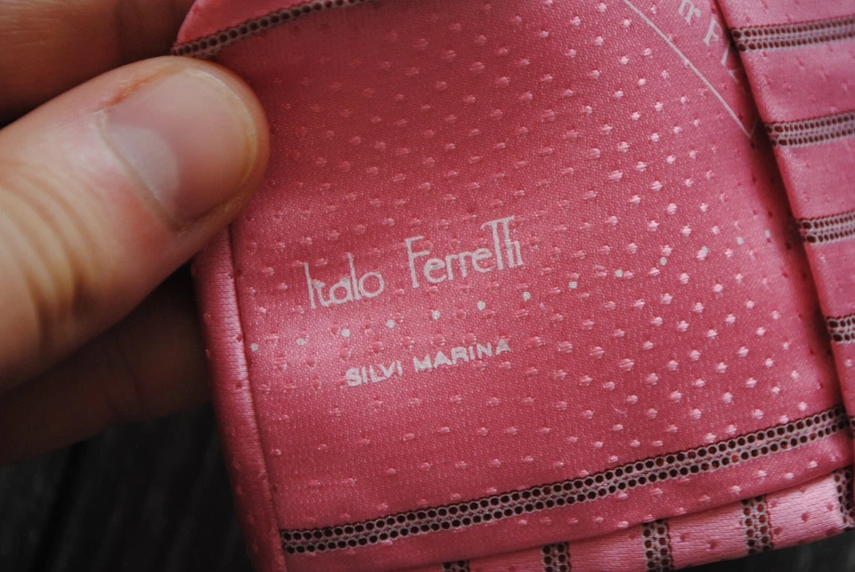 ITALO FERRETTI SILVI MARINA РОСКОШНЫЙ ШЕЛКОВЫЙ ГАЛСТУК РОЗОВЫЙ ЦВЕТ В ПОЛОСКУ СДЕЛАНО ИТАЛИЯ - Изображение 4 из 4