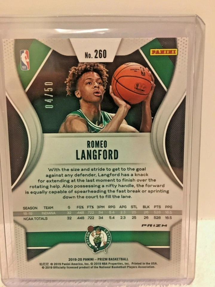 2019-20 Panini Prizm PINK Fast Break Romeo Langford RC Rookie #260 04/50 SP - Image 2 of 2