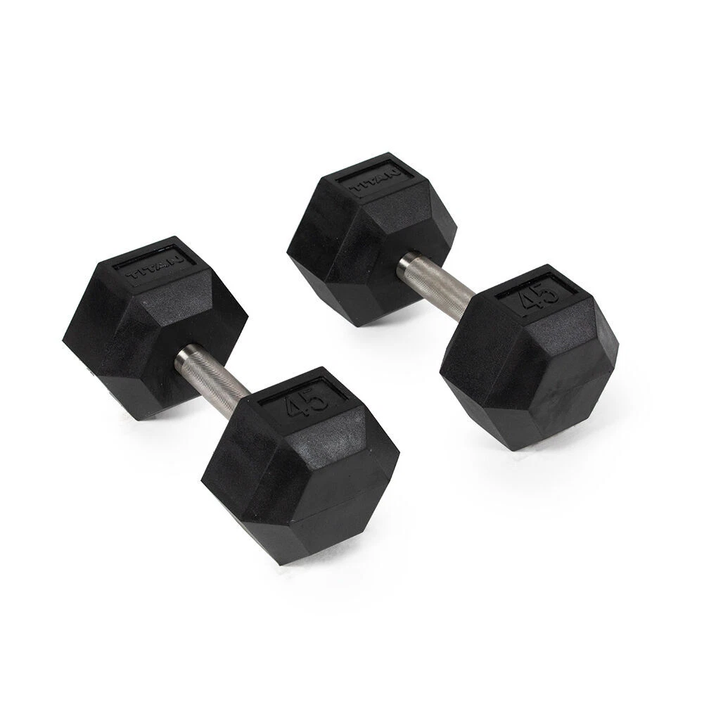 Titan Fitness 45 LB Pair Free Weights Black Rubber Coated Hex