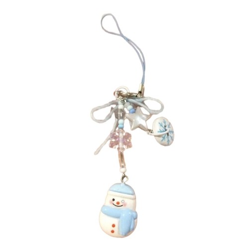 Handmade Keychain Snowman Snowflake Phone Chain Christmas Theme Beaded Strap