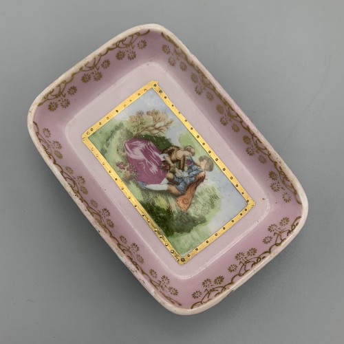Plato de baratija de jabón con patas de cortejo vintage de cerámica dorado victoriano - Imagen 5 de 11