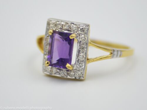 Natürlicher Diamant Amethyst 0,25 14kt massiv Gelbgold Ringgröße 6 # NEU - Bild 3 von 17