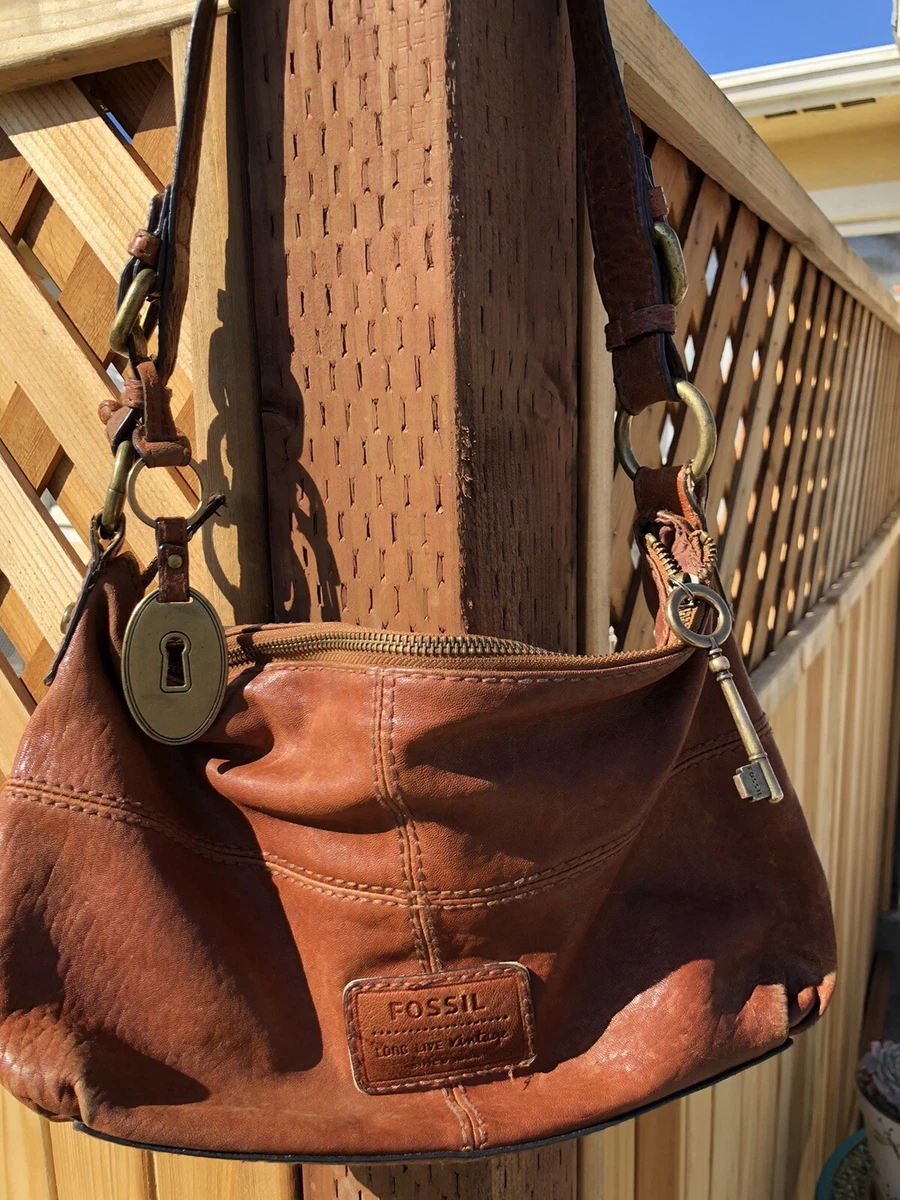 Vintage FOSSIL Soft Brown Leather Crossbody/Shoulder Bag/Purse