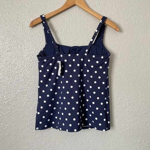 Lands End Sz 6 Navy Blue Polka Dots Underwire Padded Squareneck Tankini Top - Picture 4 of 11