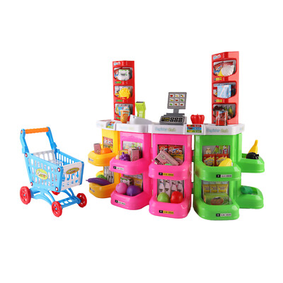 Kinder Supermarkt Spielset mit Ladentheke Wagen Essen Licht & Sound