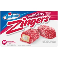 HOSTESS Raspberry ZINGERS, Raspberry Iced Cakes, 13.40 oz, 10 Count (1 box)