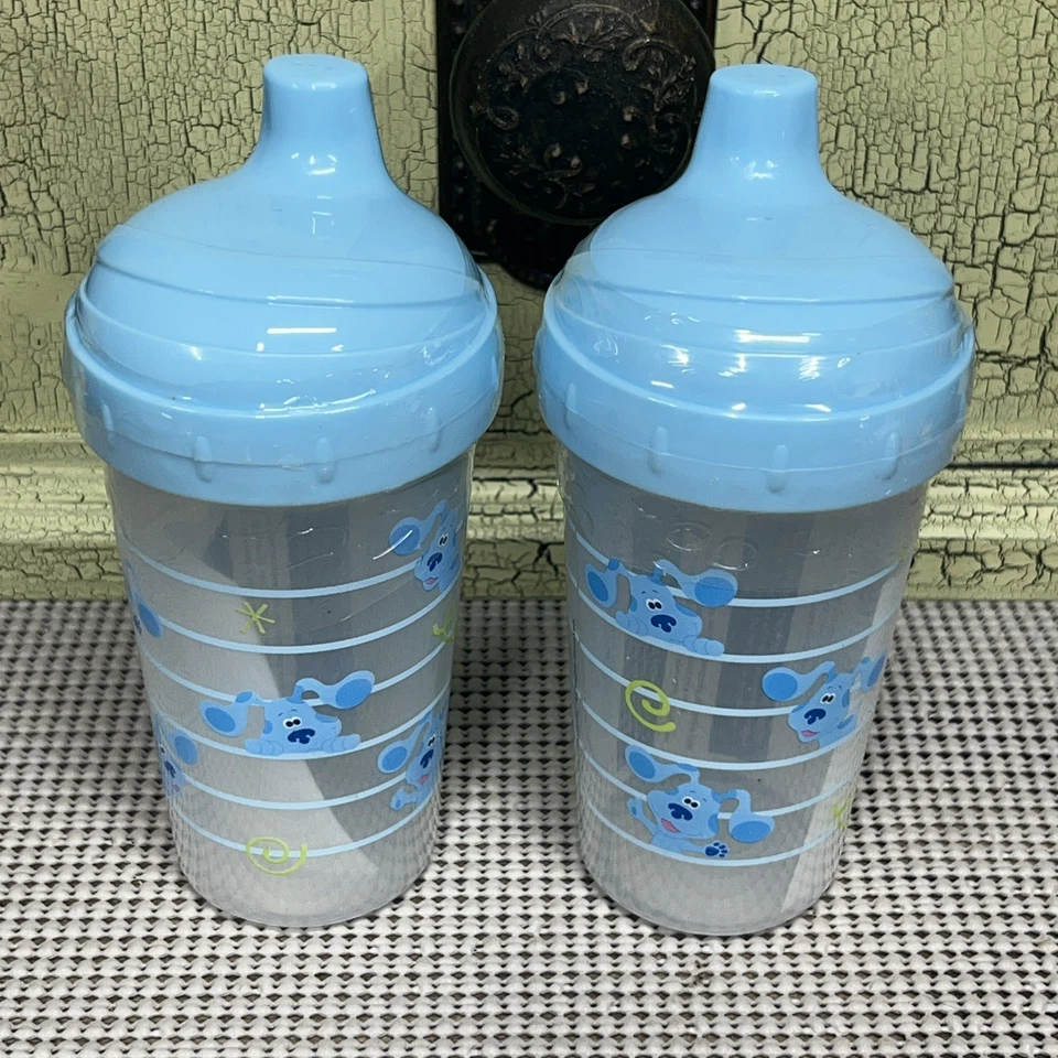Tazas para sorber niños pequeños para niñas/niños | 2pk TAZAS PARA SORBER CAÑO DURO PISTAS AZULES Azul Foto 2 de 4