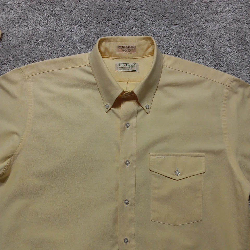Винтажная мужская рубашка LL Bean Oxford ткань 16 1/2-33 желтый карман с клапаном сделано в США - Изображение 3 из 4