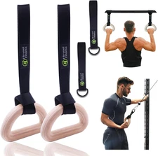 Fitness Wooden Gymnastic Rings - Pull up Grips & LAT Pull down Gym Handles Desig