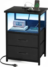 Night Stand with Charging Station, LED Nightstand with U-S-B Ports and Outlets,