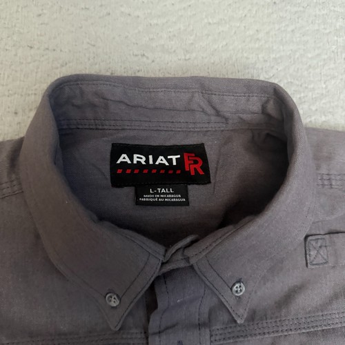 Ariat FR Shirt Mens Size Large Tall Gray Long Sleeve Button Up * - Picture 2 of 10