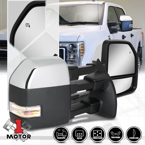 [Pair] Power+Heated Chrome w/Clear LED Signal Towing Side Mirror for 08-16 F250
