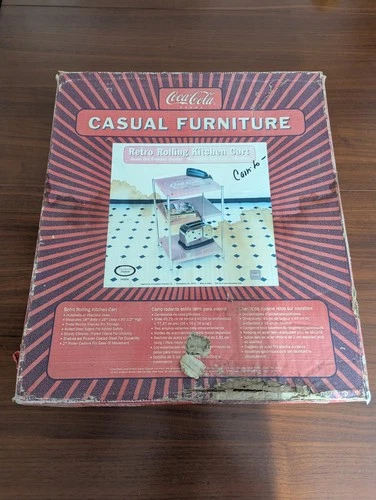 Vintage Metal Display Coca Cola Retro Kitchen Rolling Cart Collectible Open Box