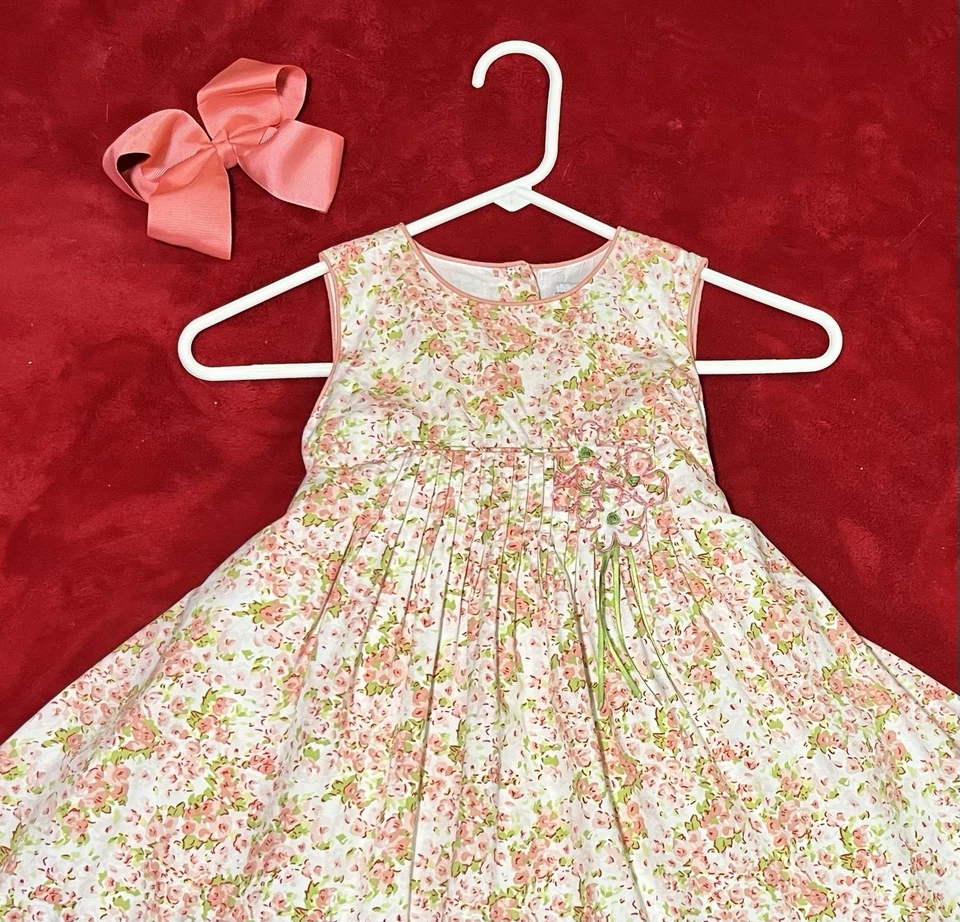 Lote de Vestido Polly & Friends Lazo Conjunto Melocotón Floral Algodón Fiesta Iglesia Niña Talla 5 Foto 4 de 4