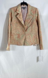 True Meaning Women's Orange Gold Paisley Metallic Jacquard Blazer NWT Sz 8