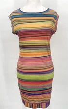 Trina Turk Dress Womens Small Rainbow Striped 100% Cotton Knit Bodycon Made USA