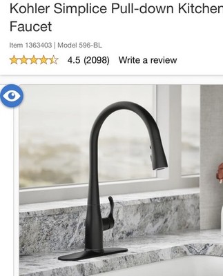 KOHLER 596-BL Simplice Pull Down Kitchen Faucet, 3-Spray Vibrant BLACK