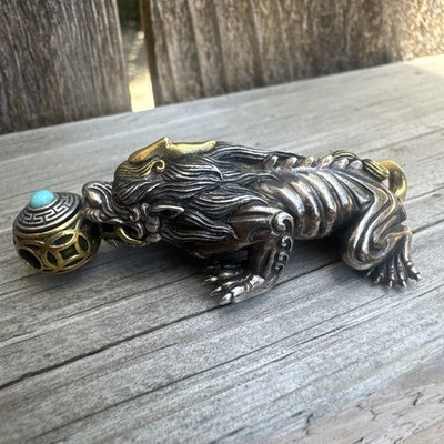Pixiu Pendant Amulet Sterling Silver 925 Dragon w/ Spinning Ball