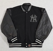 JH Design New York Yankees Wool Leather Black Reversible Varsity Jacket - Sz 3XL