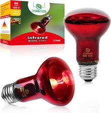 Infrared Reptile Heat Lamp Bulbs,2 PCS 50W Reptiles  Amphibians Infrared Baskin