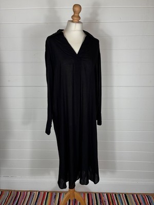 H&M LONG BLACK TUNIC STYLE LONG SLEEVE DRESS S GENEROUS FIT 10 12 14 MINIMALIST