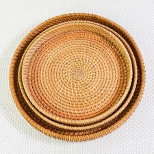 Round Rattan Serving Tray Organizer Food Serving Baskets Handwoven for Dinner